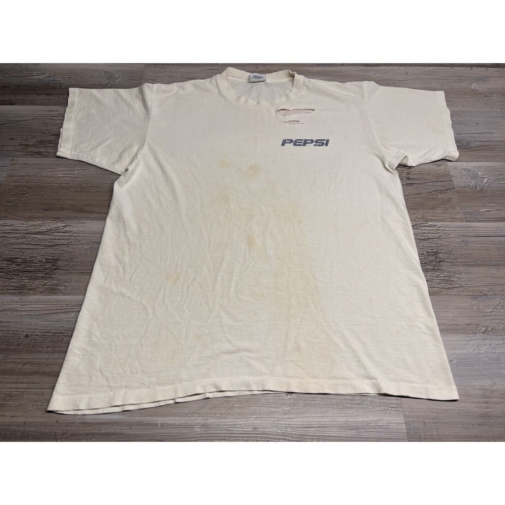Vintage 90s Pepsi T-Shirt Promo Double Sided Single‎ Stitched Thrashed L/XL USA